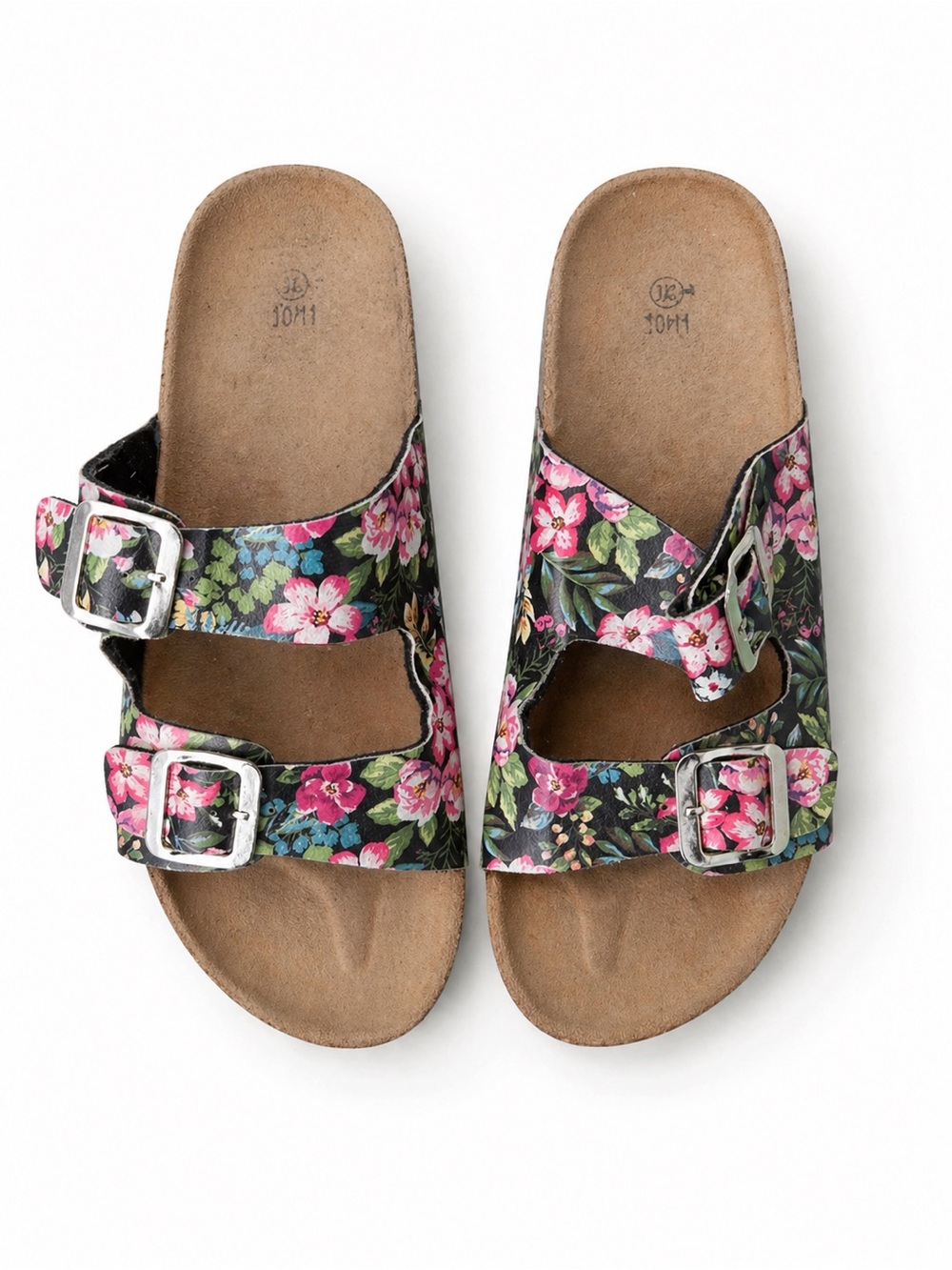 Floral Double Buckle Comfort Slide Sandals Women's Size 10 Birkenstock Inspired - Picture 2 of 7